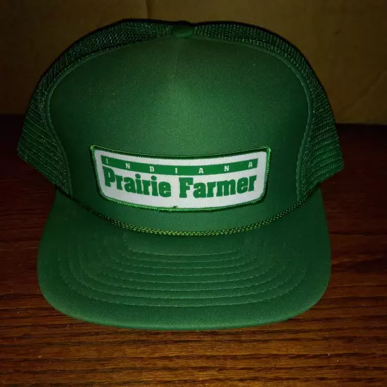 Vintage Prairie Farmer Indiana Cap Hat Trucker Green White Mesh Adjustable