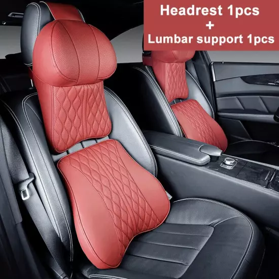 Car Leather Headrest Lumbar Support Rest Neck Pillow Back Cushion Waist Supports