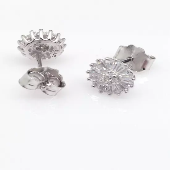 925 Sterling Silver Baguette Cz Disc Stud Earrings Womens Girls 7mm Tiny Studs