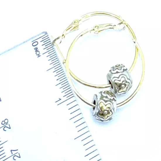 Brighton MINI Daisy Flowers Gold Beads Non Brighton Small Hoop Earrings-2 Beads