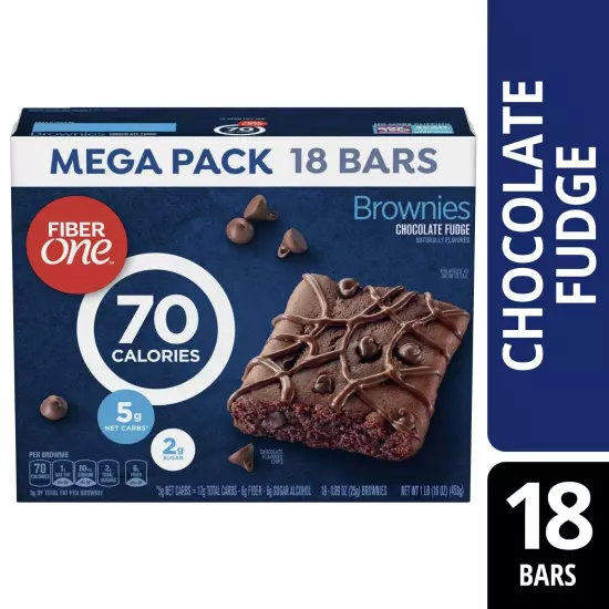 Fiber One 70 Calorie Brownies, Chocolate Fudge, Snack Bars, 18 ct