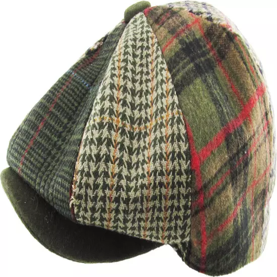 Men's Newsboy Button Top Ascot Ivy Cabbie Hat Gatsby Cap Plaid PU Leather