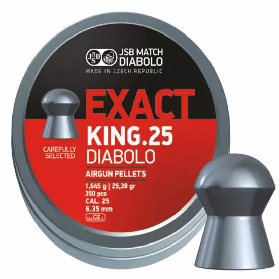 JSB Match Diabolo Exact King .25 Cal 25.39 Grains Domed 1050 Count (3 Tins 350)