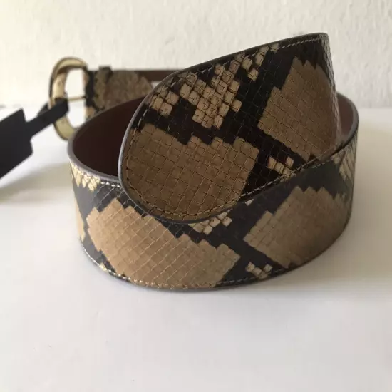 WOMEN'S LAUREN RALPH LAUREN FAUX SNAKE BROWN/MULTI COW LEATHER BELT LARGE NWT