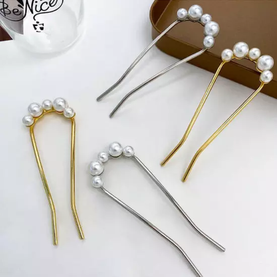 Pearl Hair Pin U Shaped Hair Fork Stick Metal Hair Clip French Fashion Hairstyle