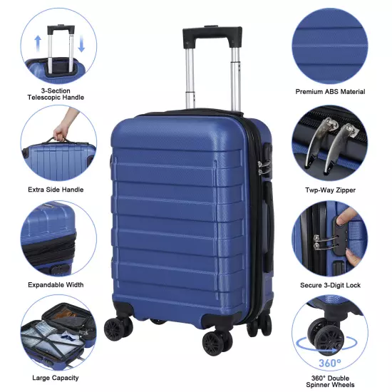 Travel Suitcase 21" Carry On Luggage Hardside Expandable Spinner with Wheel Blue