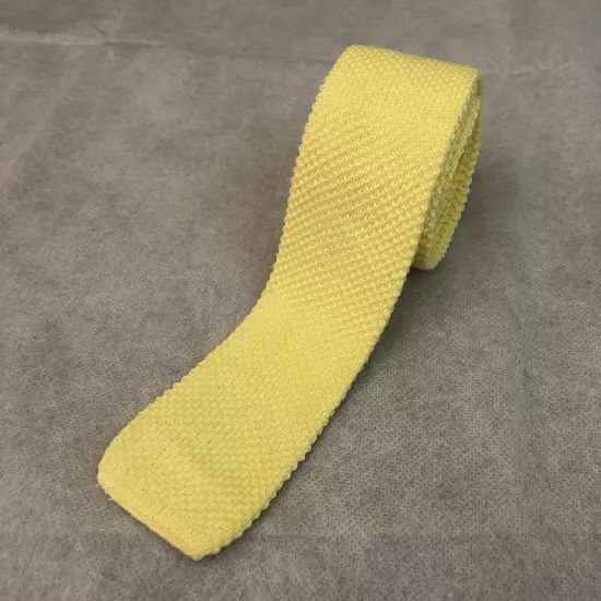 Designer Collection Knit Sock Neck Tie Square Skinny Yellow Cotton 2 Inches Wide