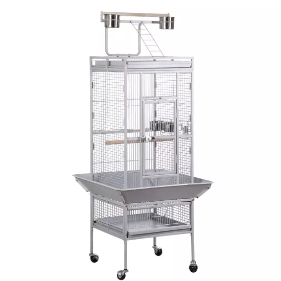 61 Inch 2in1 Large Bird Cage Playtop Parrot Finch Cage with Rolling Stand White