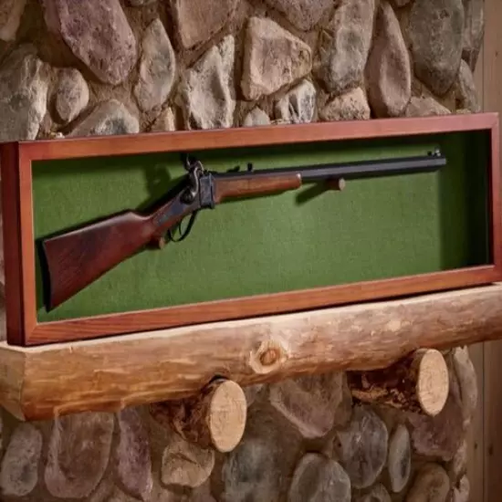 Gun Display Case Cabinet Rifle Oak Green Wood Shotgun Lock Frame Shadow Box 53"