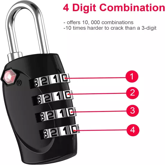 Luggage Locks TSA Approved, 4 Digit Small Combination Padlocks for , Zipper Lock