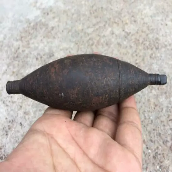 Old Early Scarce Indo Persian Handmade Torpedo Shape Iron Black Powder Flask