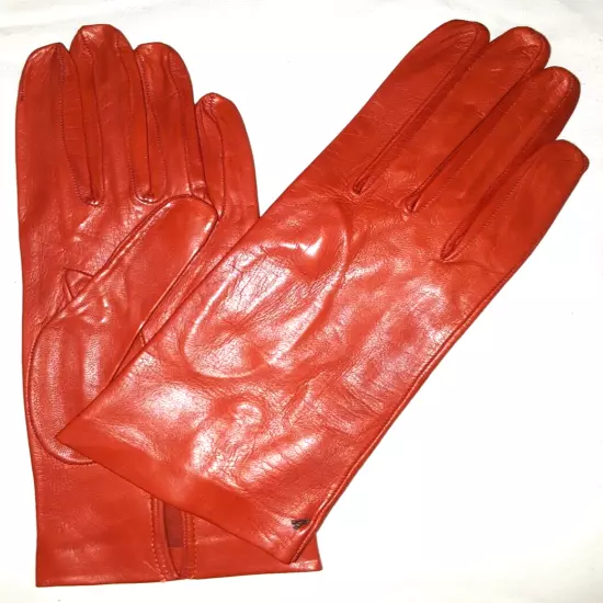 Womens unlined red-orange leather gloves size 6.5 EUC