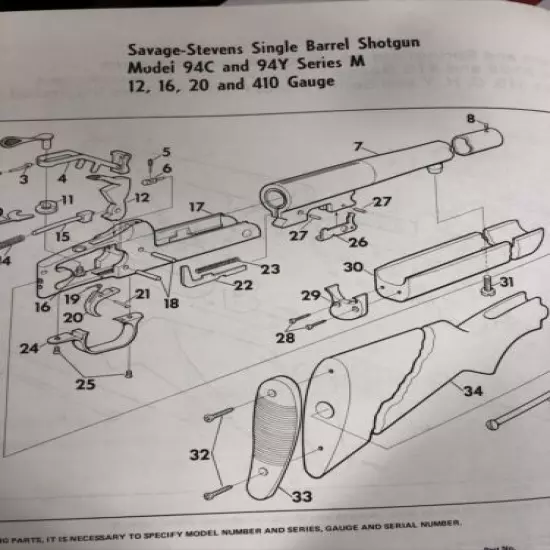 Exploded View Savage-Steven Single Barrel Shotgun M-94C Series 12/16/20&410Ga.