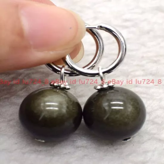 8/10/12mm Natural Multicolor Gemstone Round Beads Silver Leverback Earrings