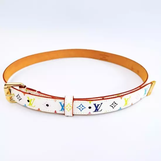 LOUIS VUITTON Belt M9272U Santur Carre Monogram Multicolor White PVC Auth YK551