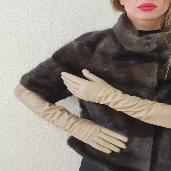 Long genuine leather gloves, opera elbow gloves - 18 inches / 46 cm. TOUCHSCREEN