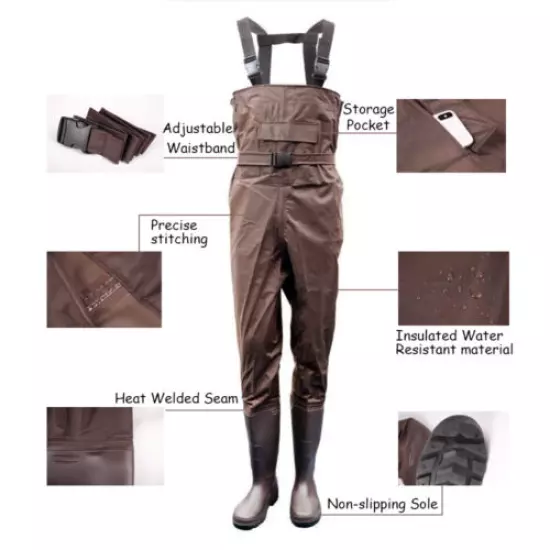 2-Ply Nylon/PVC Waterproof Chest Wader Bootfoot Wader for Fishing Hunting Unisex