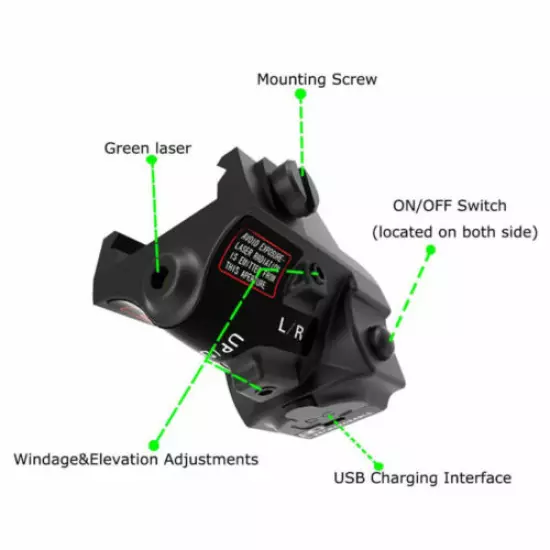 Compact USB Rechargeable Pistol Gun Laser Sight For Glock 17 19 Taurus G2c G3C 