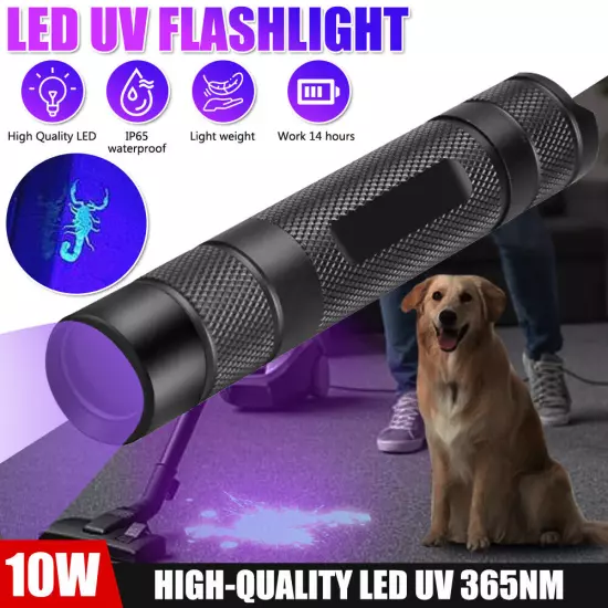 UV Ultraviolet Light Flashlight Black Light 365nm Inspection Lamp Torch IP65