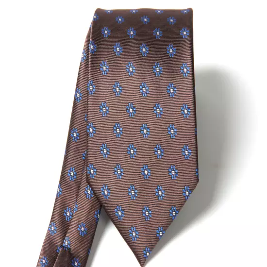 New Classic Polka Dot Brown Blue JACQUARD WOVEN 100% Silk Men's Necktie Tie