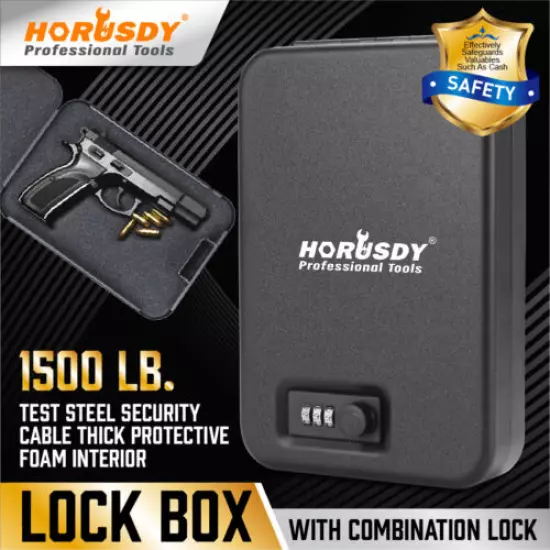 9.5" Portable Security Case Lock Box Handgun Safe Combination Lock 4FT Wire Rope