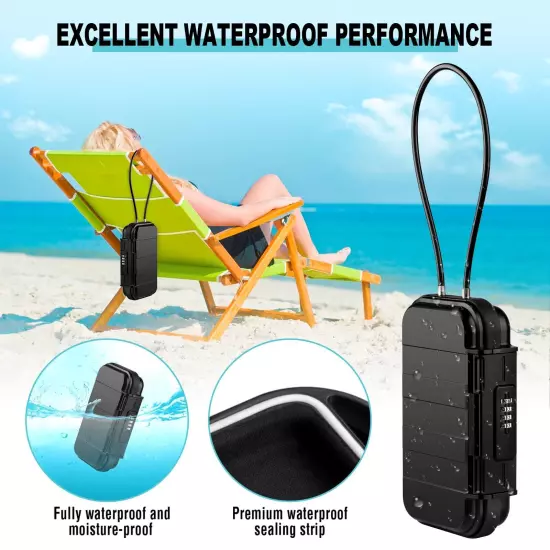 Portable Safe Lock Box with Combination Lock Mini Beach Travel Safe Waterproo...