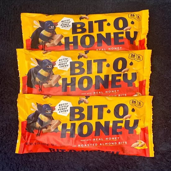 3 Bags Bit-O-Honey Candy, Almost 2 Pounds, Individ. Wrapped Candy, Honey Taffy