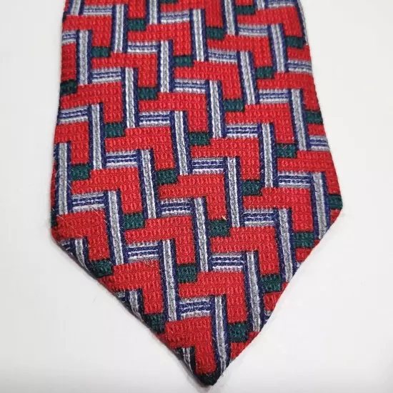 Spauldings Chicago Red Green Blue Stair Pattern Professional SILK 1980s Necktie