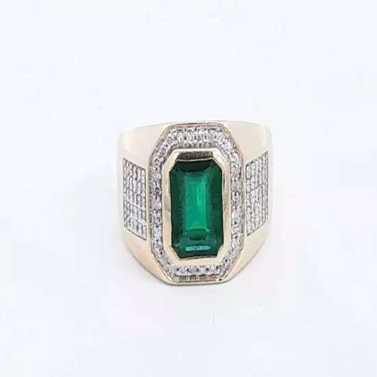 Green Gemstone & Diamond Ring In 10k Yellow Gold 9.12 Grams Size 10 Eb0524oexsa