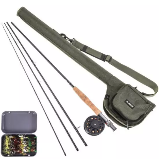 Lixada Fly Fishing Carbon Fiber Rod Reel 9’ Combo Carry Bag Files Line. #7/8