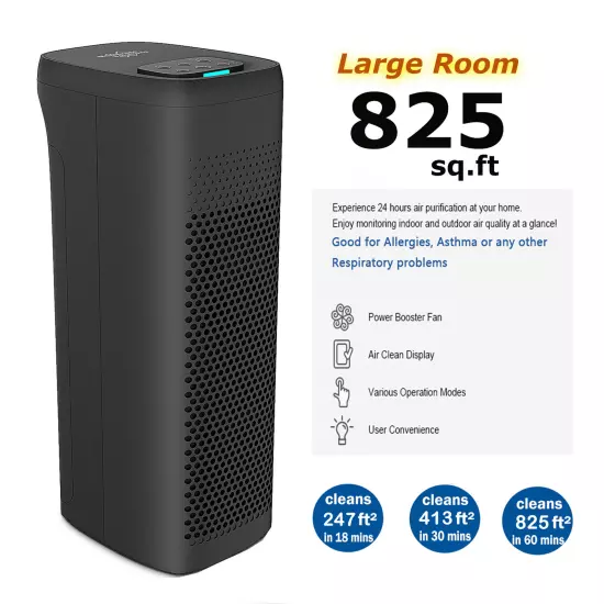 Air Purifier For Home Large Room HEPA Washable Filter Air Cleaner Smoke Odor Pet