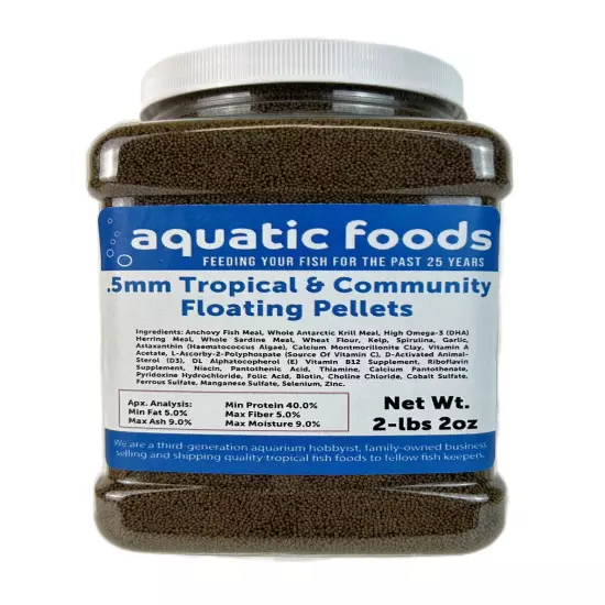 .5mm Tropical & Community Floating Pellets for Tetras, Guppies, & Platys. WL-JAR