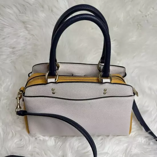 Coach Shoulder Bag Gray Yellow Blue Logo Leather