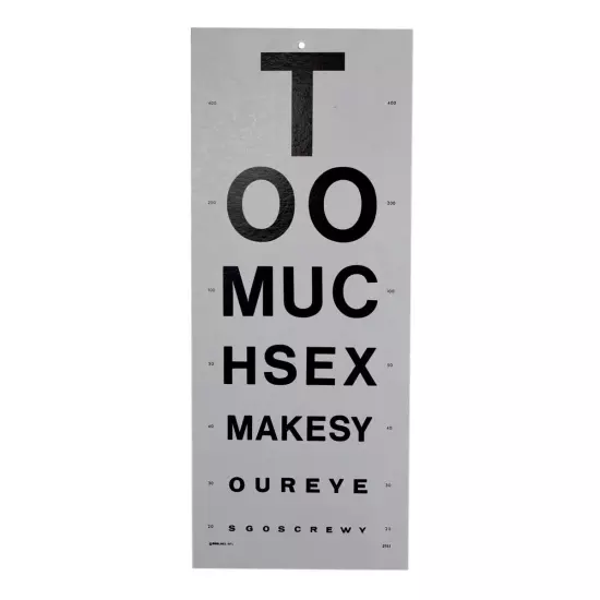 Funny Too Much Sex Eye Chart Sign Vision Poster Man Cave Home Bar Wall Decor