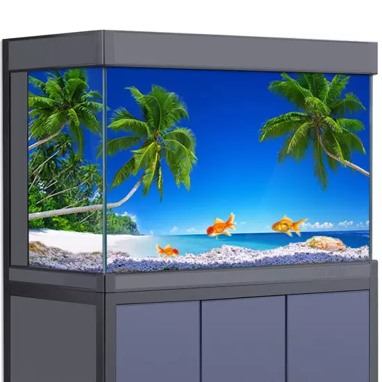 Aquarium Décor Background Sticker, Tropical Beach Fish Tank Poster