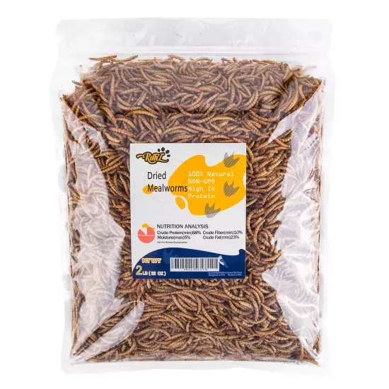 2LBS Non-GMO Dried Mealworms for Chickens, High Protein Meal Worms, Premium C...