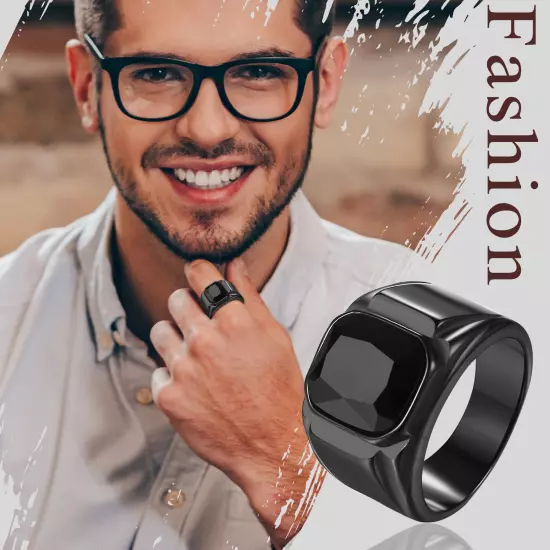 Men's Stainless Steel Black Square Signet Ring Onyx Biker Pinky Band Size 8-13