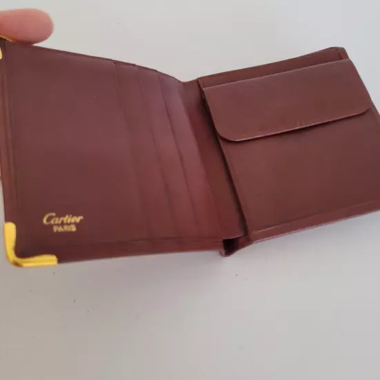 Cartier Vintage Bifold Leather Bordeaux Red Mens Wallet Medium Card Bill Classic