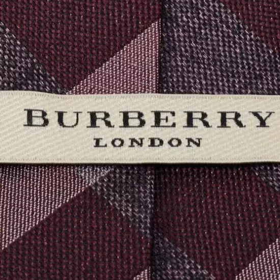 NWT Burberry London Burgundy & Gray Plaid Striped Italian Silk Men's Necktie