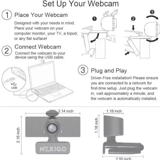 NexiGo N60 1080P Webcam with Microphone, Adjustable FOV, Zoom, Software Control