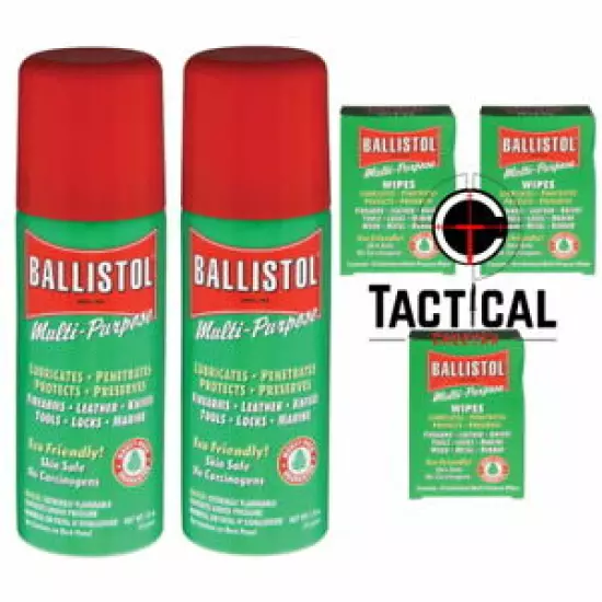 Ballistol Multi-Purpose Wipes (30 wipes)1.5 oz, 2 Cans of Spray Gun Cleaning