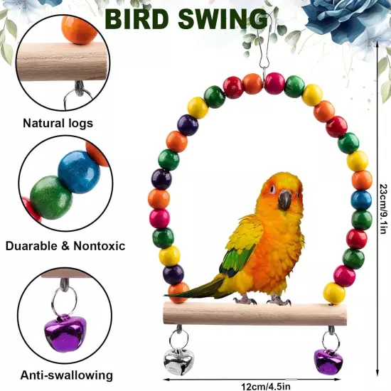 Bird Toys for Parakeets 7Pcs, Wood Parrots Toys Budgie Toys for Bird Cage Access