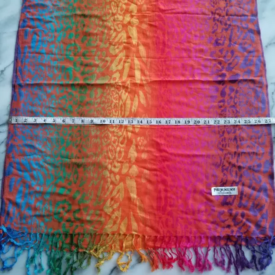 Pashmina Skarf Shawl Wrap Rainbow Animal Print Ombre Tassels 100% Pashmina 27×63