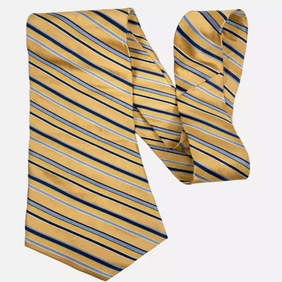 Croft & Barrow Yellow Gold Blue Striped Regimental Silk Necktie Tie 3.5" x 59"