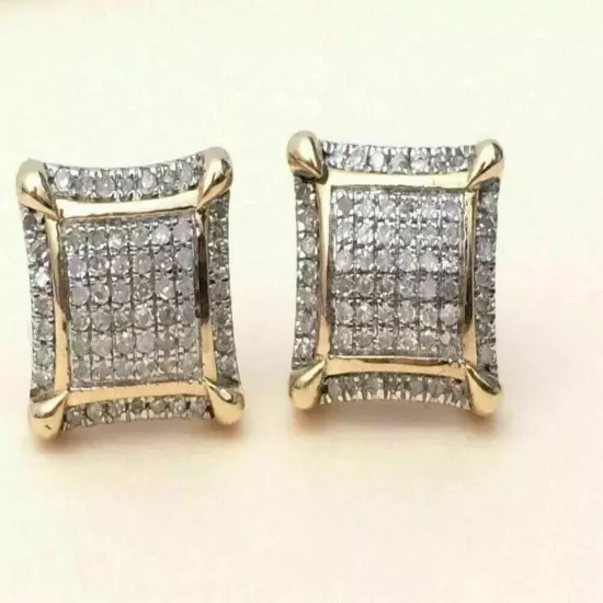 2.50 CT Round Cut Lab Created Diamond Men's Stud Earrings 14K Yellow Gold Plated