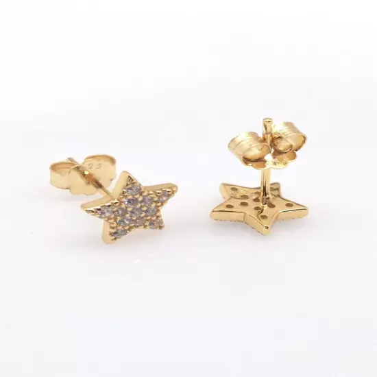 Cz Star Stud Earrings 925 Sterling Silver Tiny Studs Mens Womens 7mm Gold