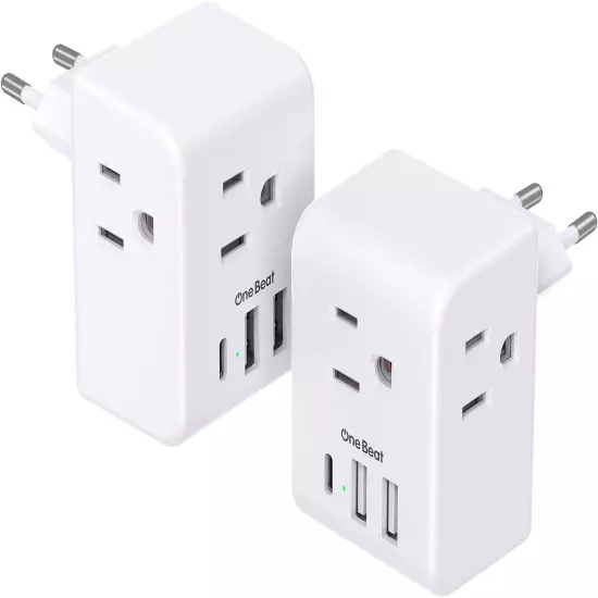 2 Pack European Travel Plug Adapter, International Power Plug Adapter with 3 Out