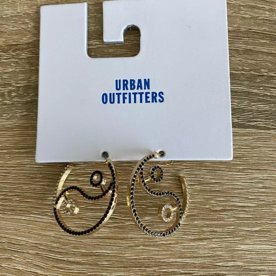 Urban Outfitters Yin and Yang Hoop Rhinestone Earrings Gold Tone