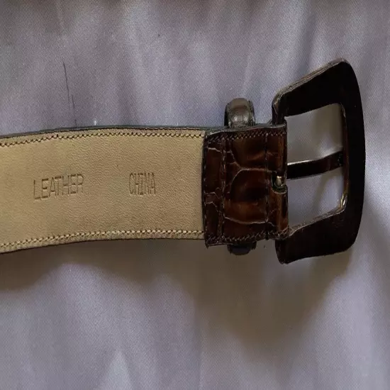 ANNE TAYLOR LOFT Women's Brown Croc Stamped Leather Belt