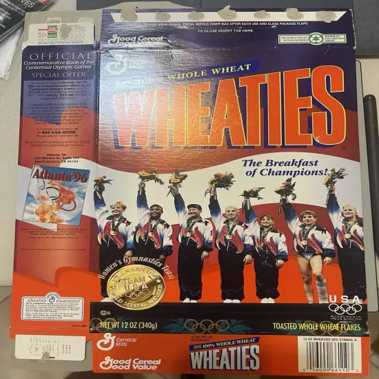 Wheaties cereal box 1996 WOMEN'S OLYMPIC GYMNASTICS TEAM EMPTY BOX NICE SHAPE